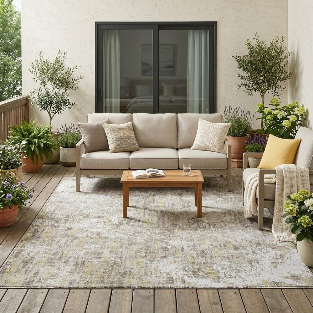 5' X 8' Ivory And Blue Abstract Washable Indoor Outdoor Area Rug — view 5