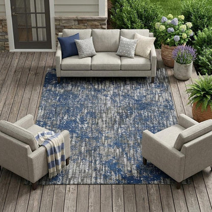8' X 10' Navy Blue And Khaki Abstract Washable Indoor Outdoor Area Rug HomeRoots
