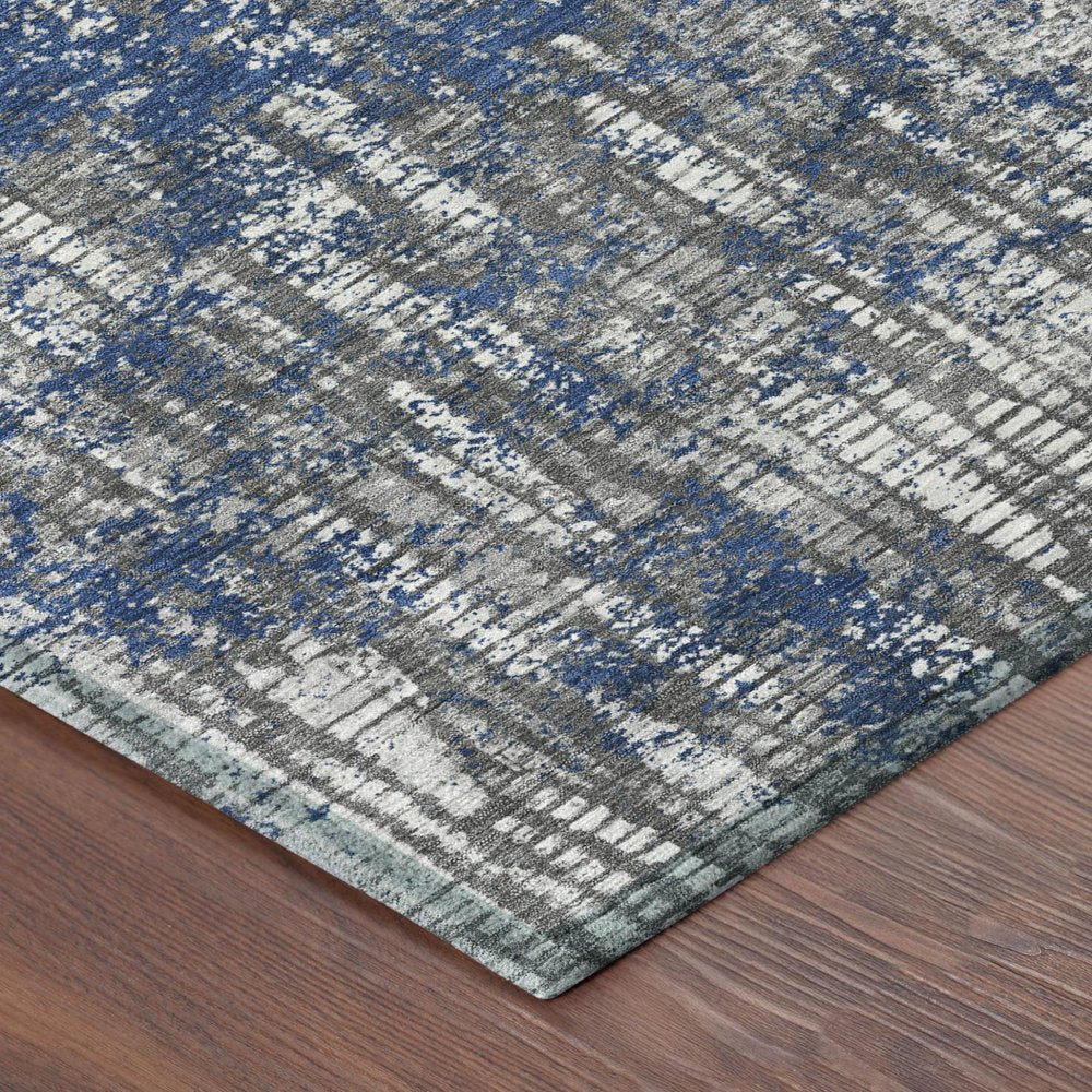10' X 14' Navy Blue And Khaki Abstract Washable Indoor Outdoor Area Rug — view 2