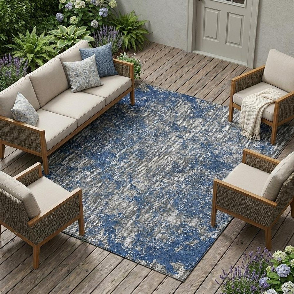 10' X 14' Navy Blue And Khaki Abstract Washable Indoor Outdoor Area Rug — view 5