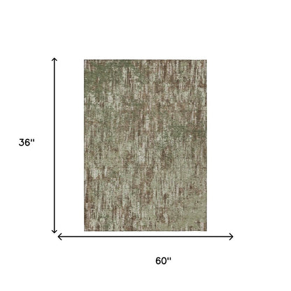 3' X 5' Olive Green And Graphite Abstract Washable Indoor Outdoor Area Rug