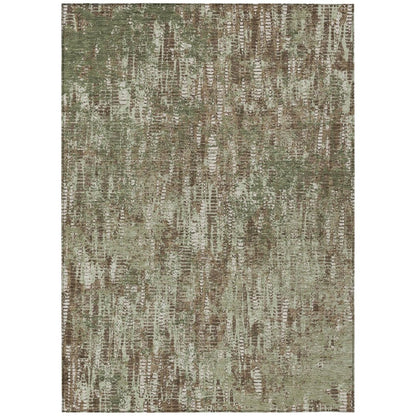 3' X 5' Olive Green And Graphite Abstract Washable Indoor Outdoor Area Rug