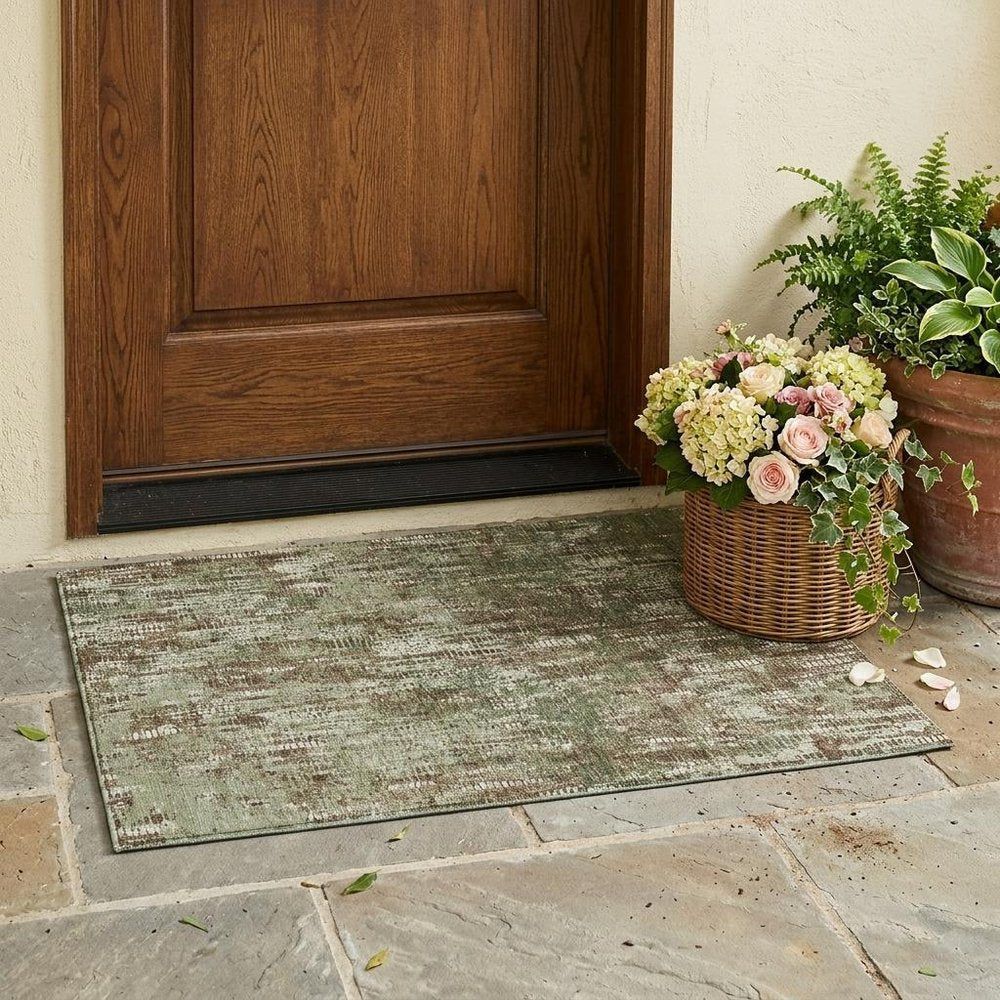 3' X 5' Olive Green And Graphite Abstract Washable Indoor Outdoor Area Rug HomeRoots