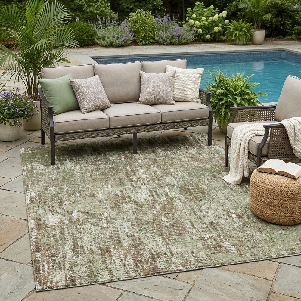 5' X 8' Olive Green And Graphite Abstract Washable Indoor Outdoor Area Rug HomeRoots
