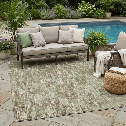 5' X 8' Olive Green And Graphite Abstract Washable Indoor Outdoor Area Rug HomeRoots
