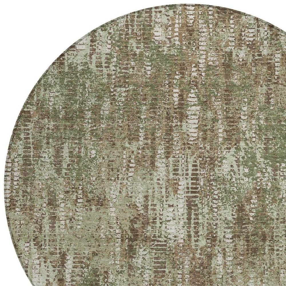 8' Olive Green And Graphite Round Abstract Washable Indoor Outdoor Area Rug — view 6