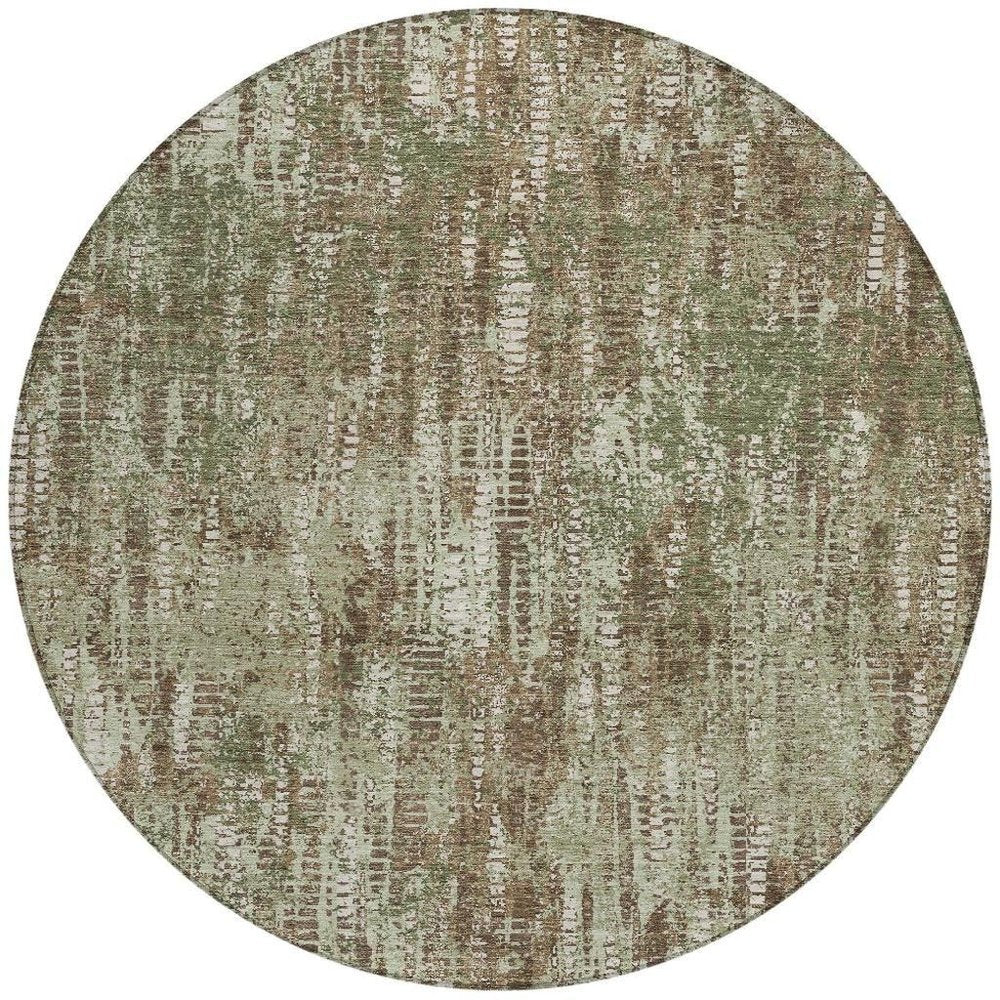 8' Olive Green And Graphite Round Abstract Washable Indoor Outdoor Area Rug HomeRoots
