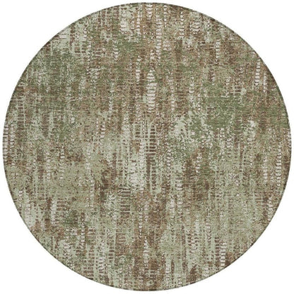 8' Olive Green And Graphite Round Abstract Washable Indoor Outdoor Area Rug HomeRoots
