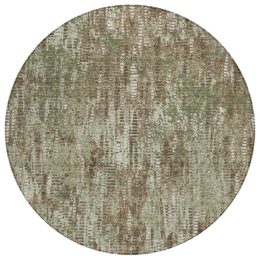 8' Olive Green And Graphite Round Abstract Washable Indoor Outdoor Area Rug