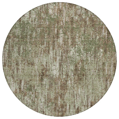 8' Olive Green And Graphite Round Abstract Washable Indoor Outdoor Area Rug HomeRoots