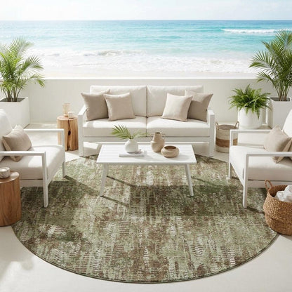 8' Olive Green And Graphite Round Abstract Washable Indoor Outdoor Area Rug HomeRoots