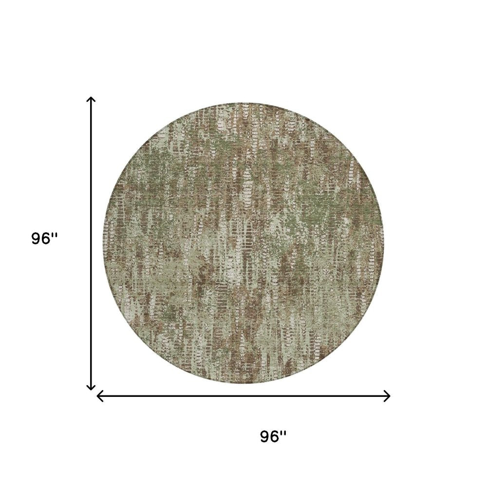 8' Olive Green And Graphite Round Abstract Washable Indoor Outdoor Area Rug HomeRoots