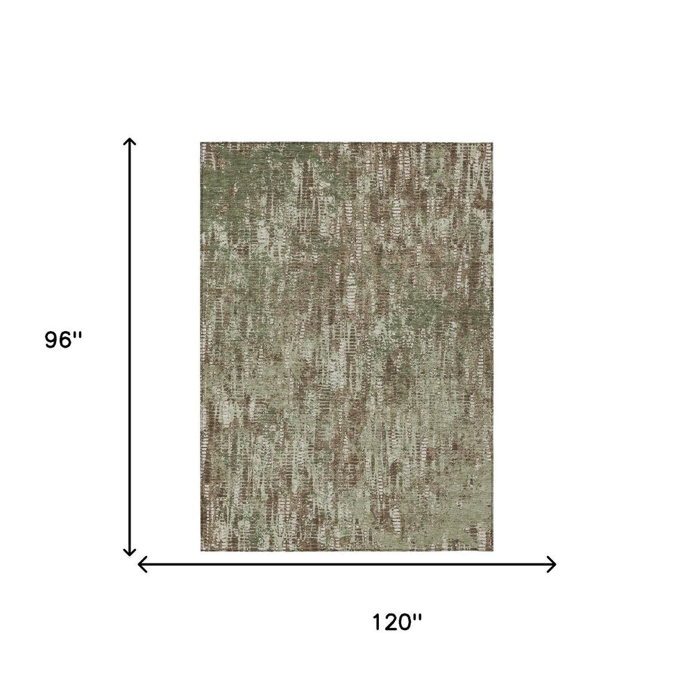 8' X 10' Olive Green And Graphite Abstract Washable Indoor Outdoor Area Rug HomeRoots