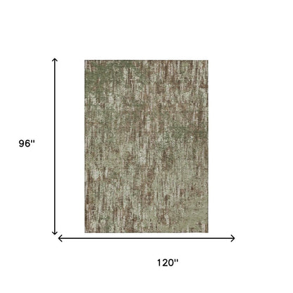 8' X 10' Olive Green And Graphite Abstract Washable Indoor Outdoor Area Rug