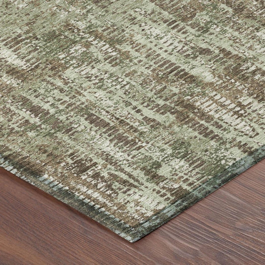 8' X 10' Olive Green And Graphite Abstract Washable Indoor Outdoor Area Rug