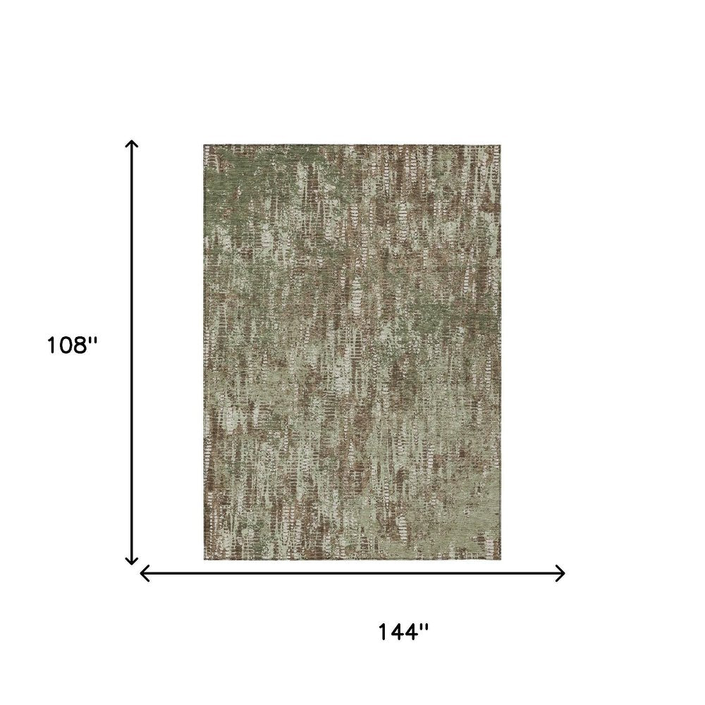 9' X 12' Olive Green And Graphite Abstract Washable Indoor Outdoor Area Rug HomeRoots