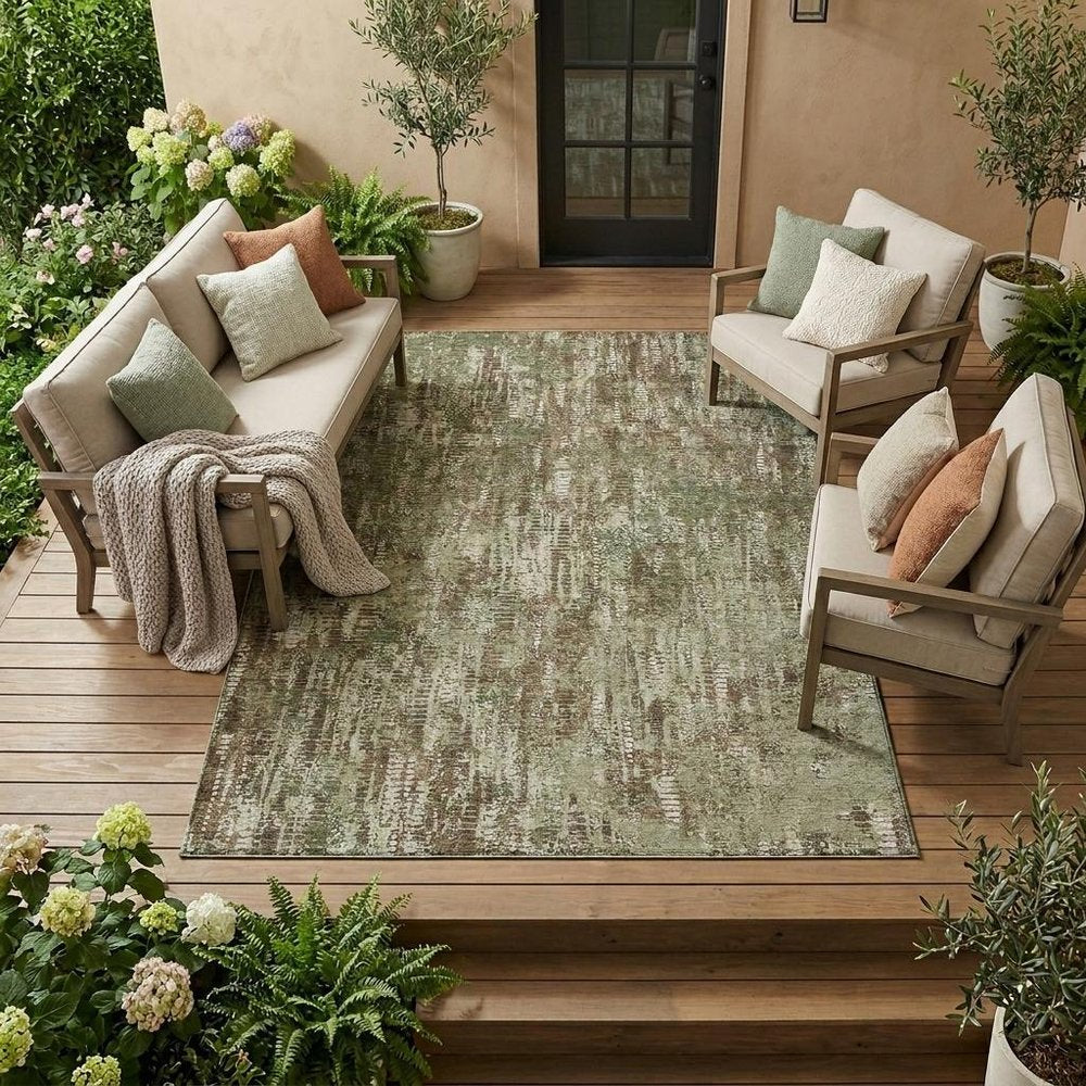 9' X 12' Olive Green And Graphite Abstract Washable Indoor Outdoor Area Rug HomeRoots