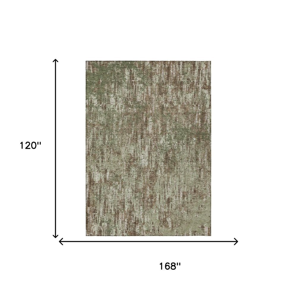 10' X 14' Olive Green And Graphite Abstract Washable Indoor Outdoor Area Rug — view 11