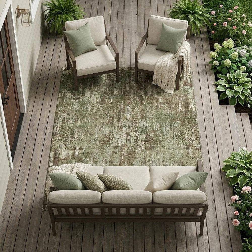 10' X 14' Olive Green And Graphite Abstract Washable Indoor Outdoor Area Rug — view 5