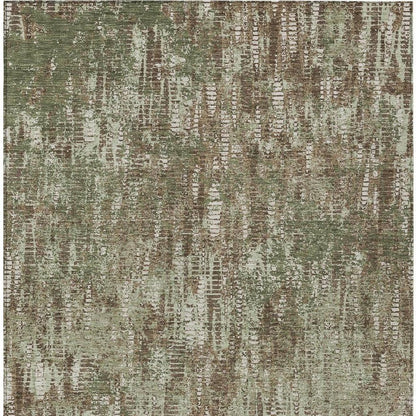10' X 14' Olive Green And Graphite Abstract Washable Indoor Outdoor Area Rug