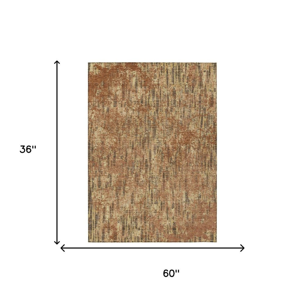 3' X 5' Orange And Brown Abstract Washable Indoor Outdoor Area Rug HomeRoots