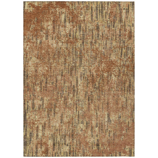 3' X 5' Orange And Brown Abstract Washable Indoor Outdoor Area Rug