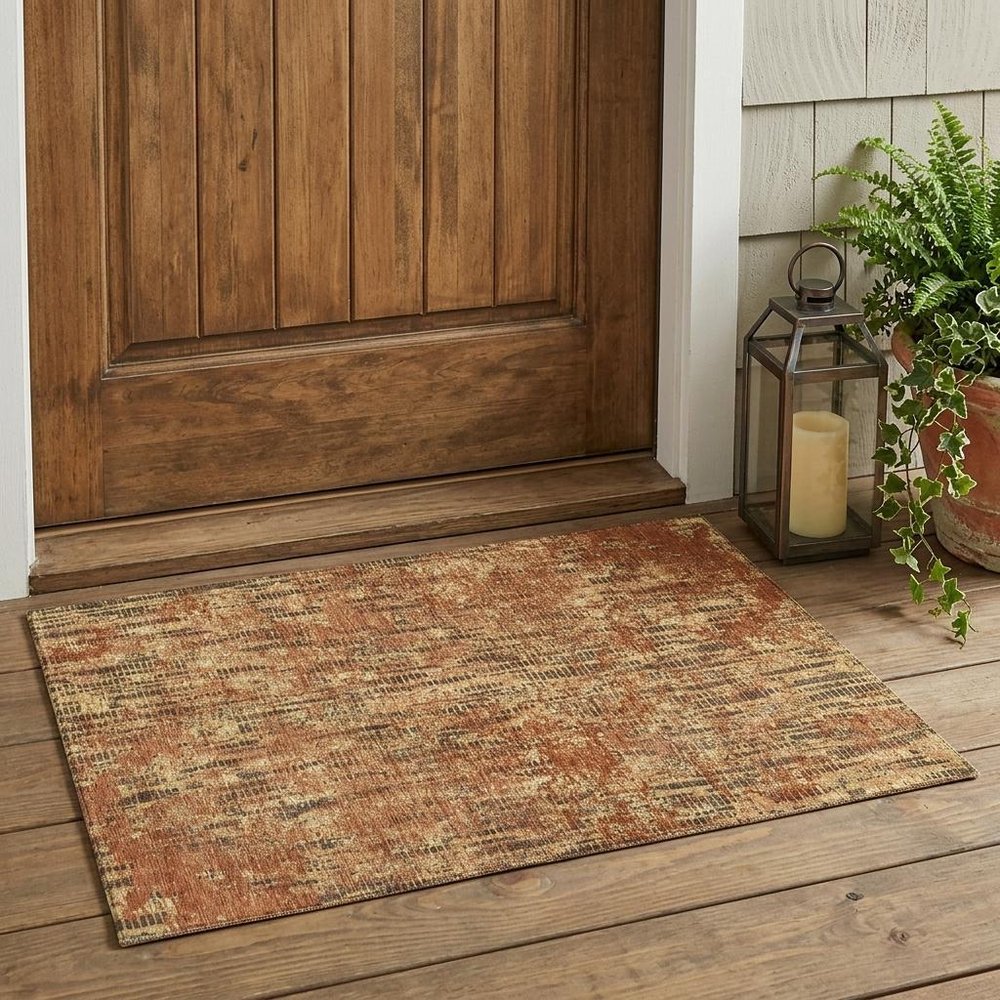 3' X 5' Orange And Brown Abstract Washable Indoor Outdoor Area Rug HomeRoots
