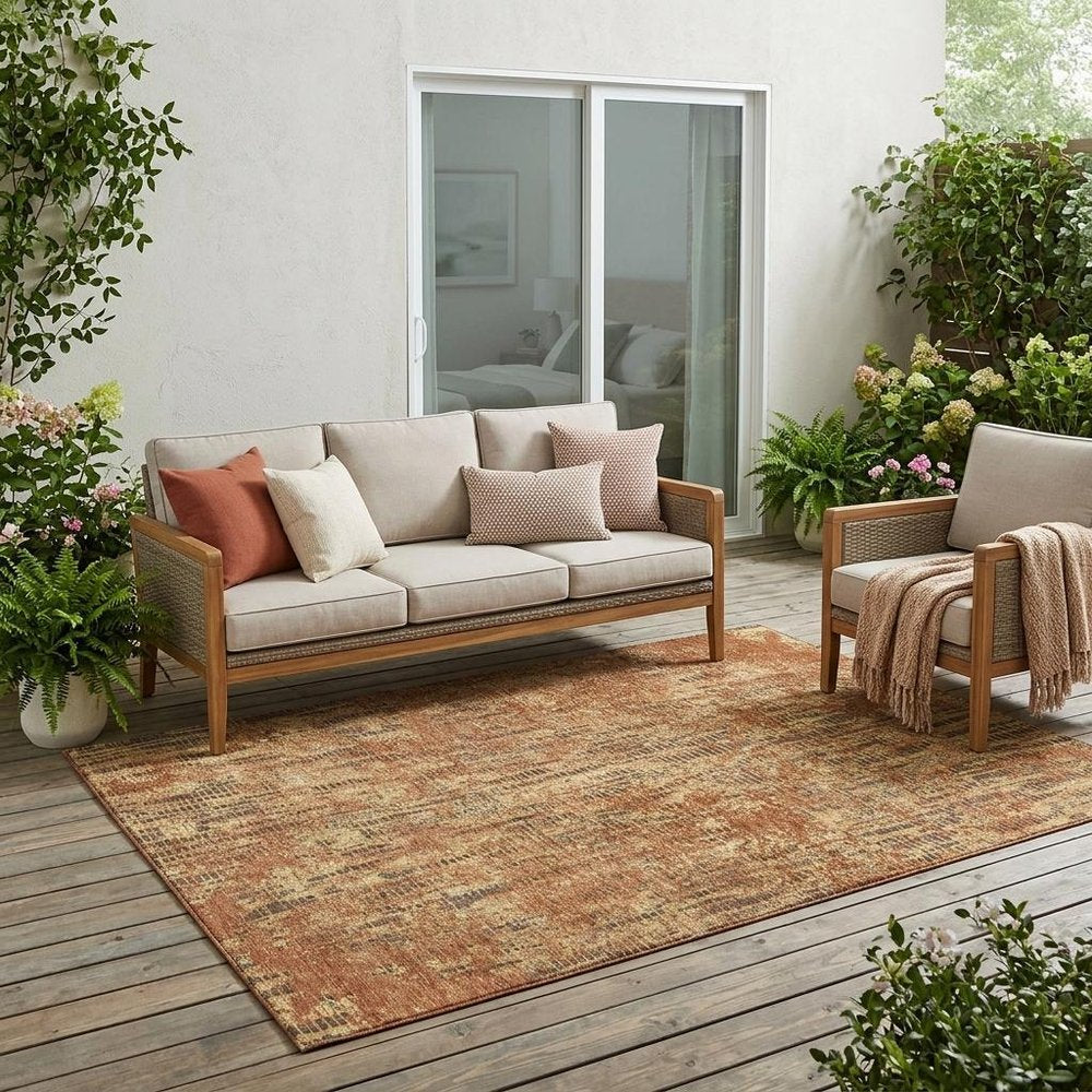 5' X 8' Orange And Brown Abstract Washable Indoor Outdoor Area Rug HomeRoots