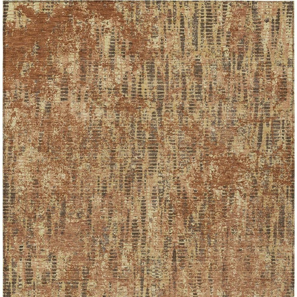 9' X 12' Orange And Brown Abstract Washable Indoor Outdoor Area Rug HomeRoots