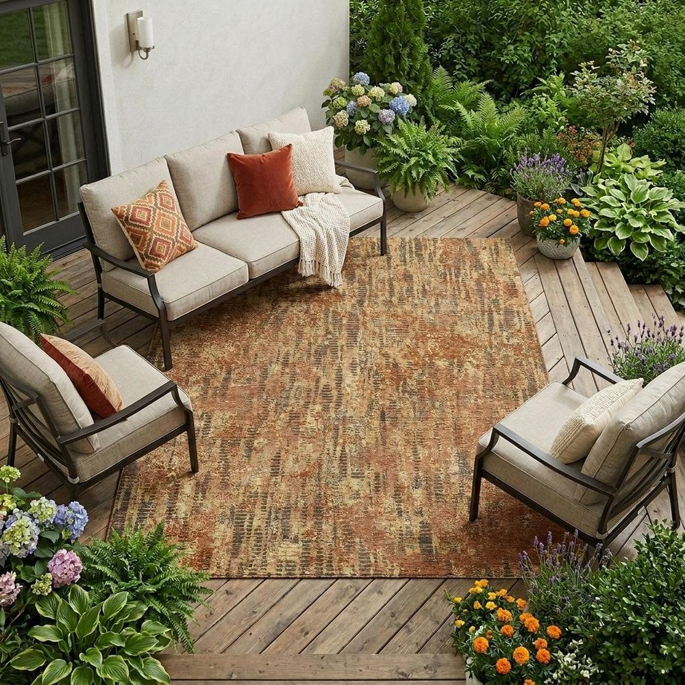 9' X 12' Orange And Brown Abstract Washable Indoor Outdoor Area Rug — view 5