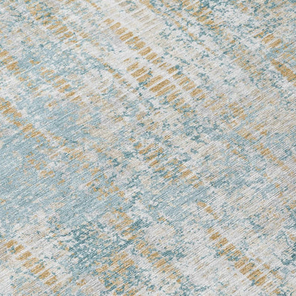 3' X 5' Teal Blue And Linen Abstract Washable Indoor Outdoor Area Rug HomeRoots
