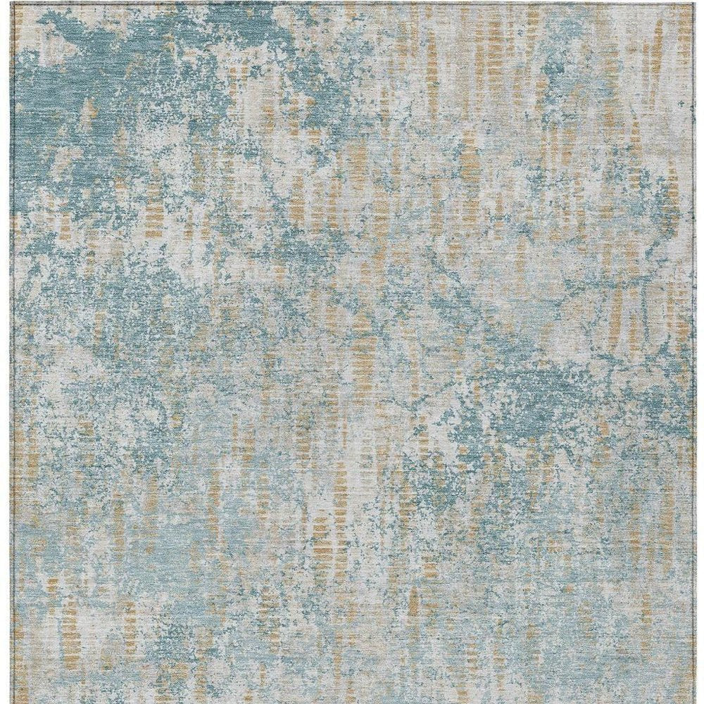 3' X 5' Teal Blue And Linen Abstract Washable Indoor Outdoor Area Rug — view 6