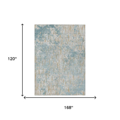 10' X 14' Teal Blue And Linen Abstract Washable Indoor Outdoor Area Rug HomeRoots