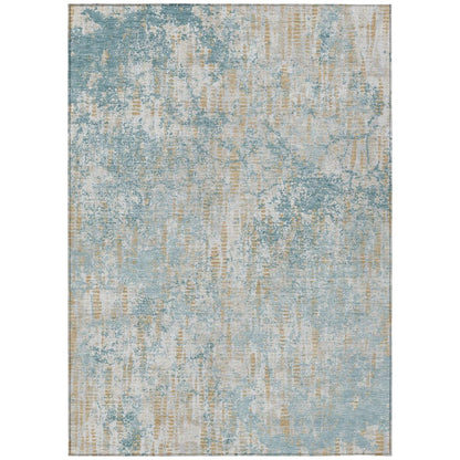 10' X 14' Teal Blue And Linen Abstract Washable Indoor Outdoor Area Rug HomeRoots