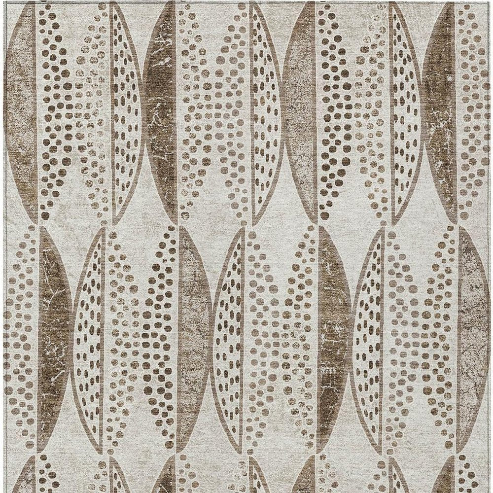 5' X 8' Beige And Blue Geometric Washable Indoor Outdoor Area Rug — view 7