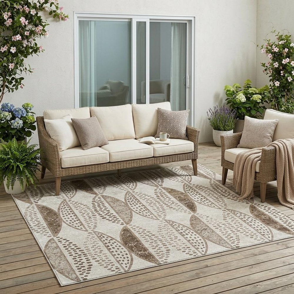 5' X 8' Beige And Blue Geometric Washable Indoor Outdoor Area Rug HomeRoots