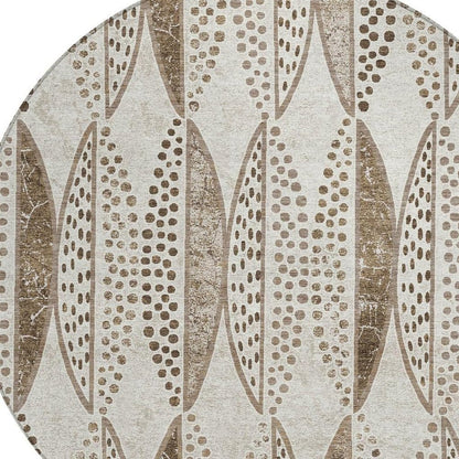 8' Beige And Blue Round Geometric Washable Indoor Outdoor Area Rug HomeRoots