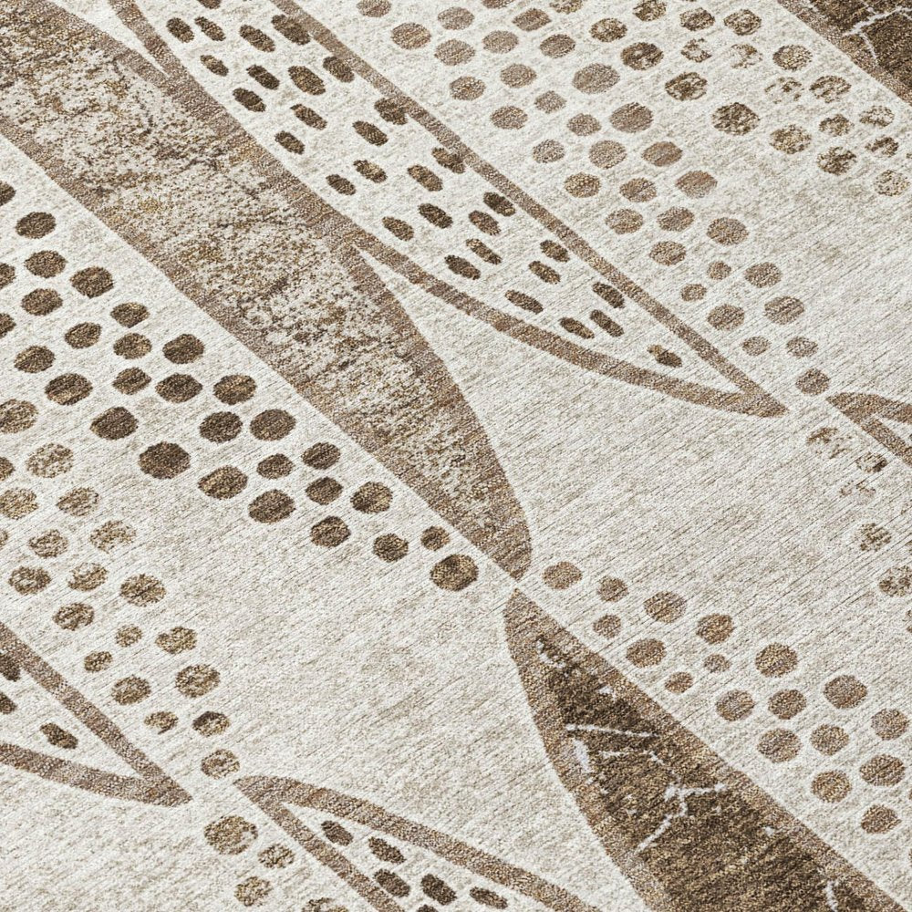8' Beige And Blue Round Geometric Washable Indoor Outdoor Area Rug HomeRoots