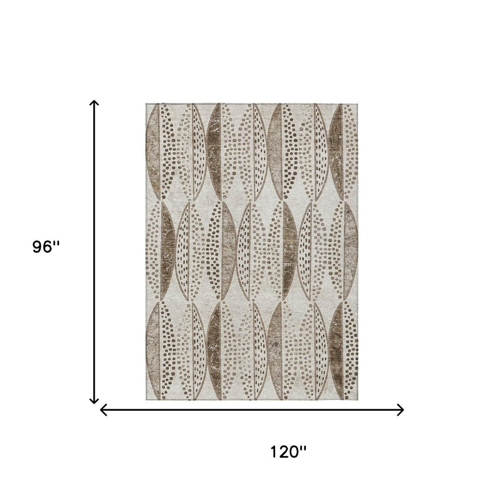 8' X 10' Beige And Blue Geometric Washable Indoor Outdoor Area Rug HomeRoots