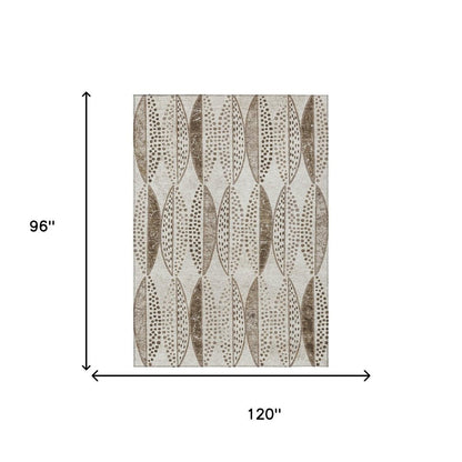 8' X 10' Beige And Blue Geometric Washable Indoor Outdoor Area Rug HomeRoots