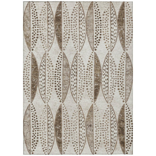 8' X 10' Beige And Blue Geometric Washable Indoor Outdoor Area Rug