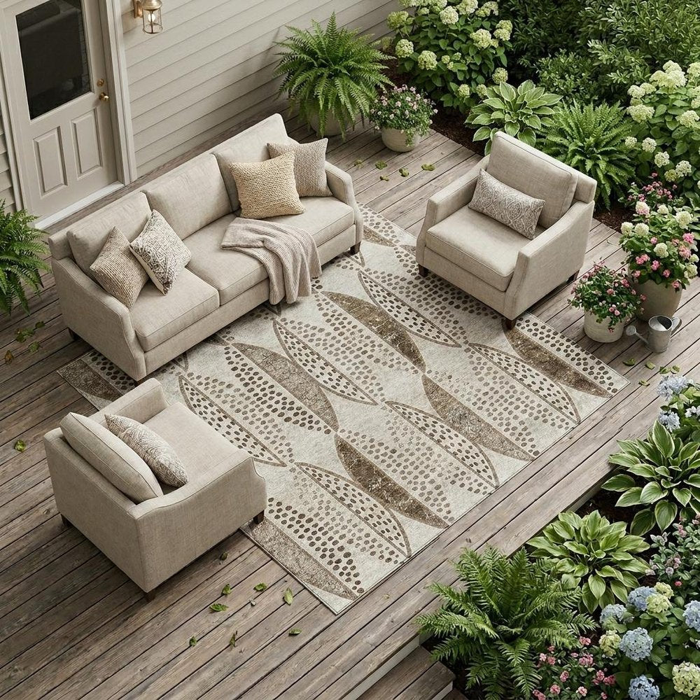 8' X 10' Beige And Blue Geometric Washable Indoor Outdoor Area Rug HomeRoots