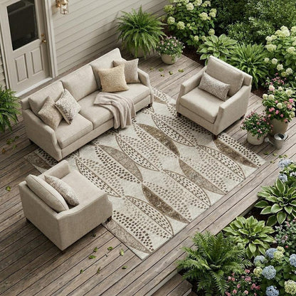 8' X 10' Beige And Blue Geometric Washable Indoor Outdoor Area Rug HomeRoots