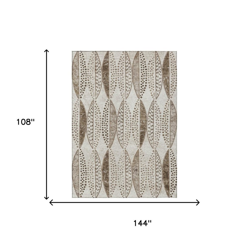 9' X 12' Beige And Blue Geometric Washable Indoor Outdoor Area Rug HomeRoots