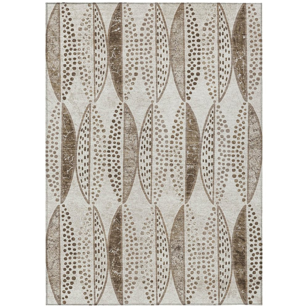 9' X 12' Beige And Blue Geometric Washable Indoor Outdoor Area Rug — view 1