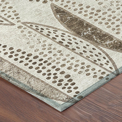 9' X 12' Beige And Blue Geometric Washable Indoor Outdoor Area Rug HomeRoots