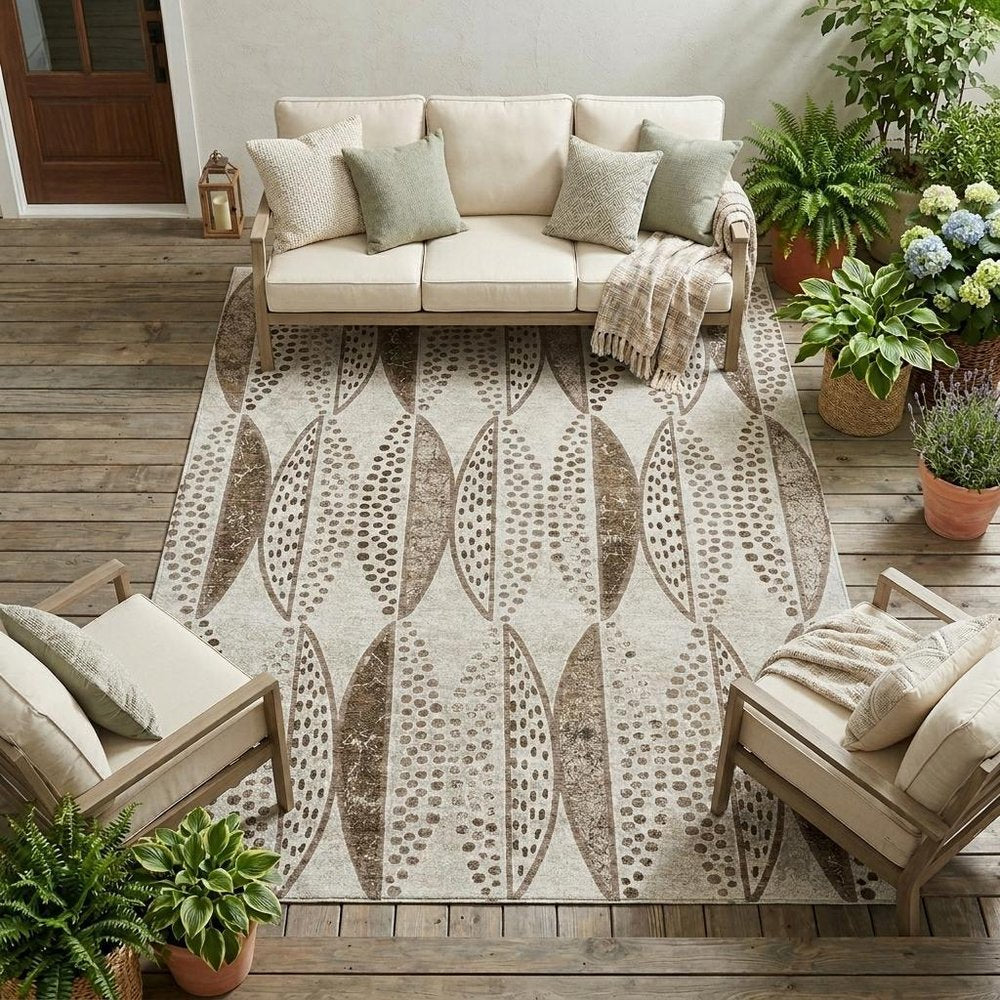 9' X 12' Beige And Blue Geometric Washable Indoor Outdoor Area Rug HomeRoots