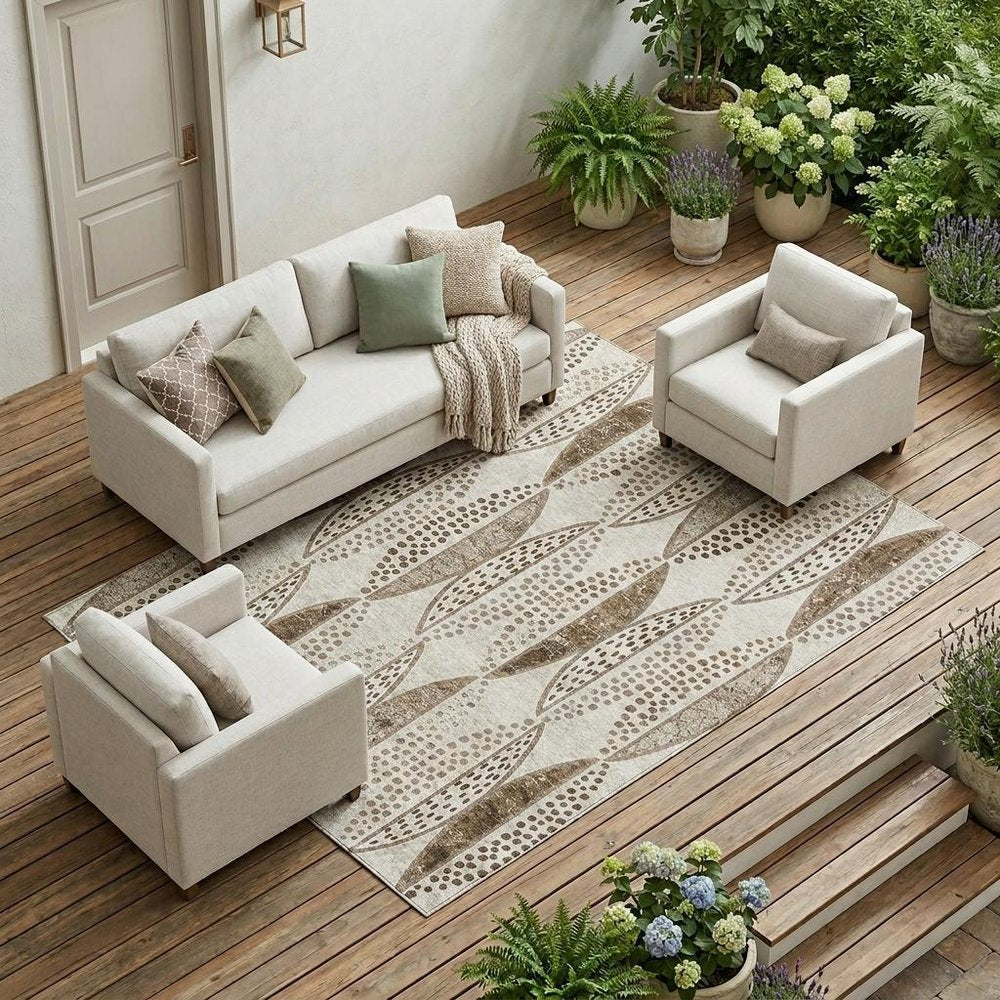 10' X 14' Beige And Blue Geometric Washable Indoor Outdoor Area Rug HomeRoots