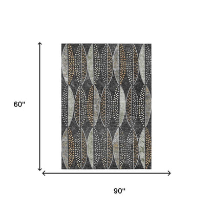 5' X 8' Black And Green Geometric Washable Indoor Outdoor Area Rug HomeRoots