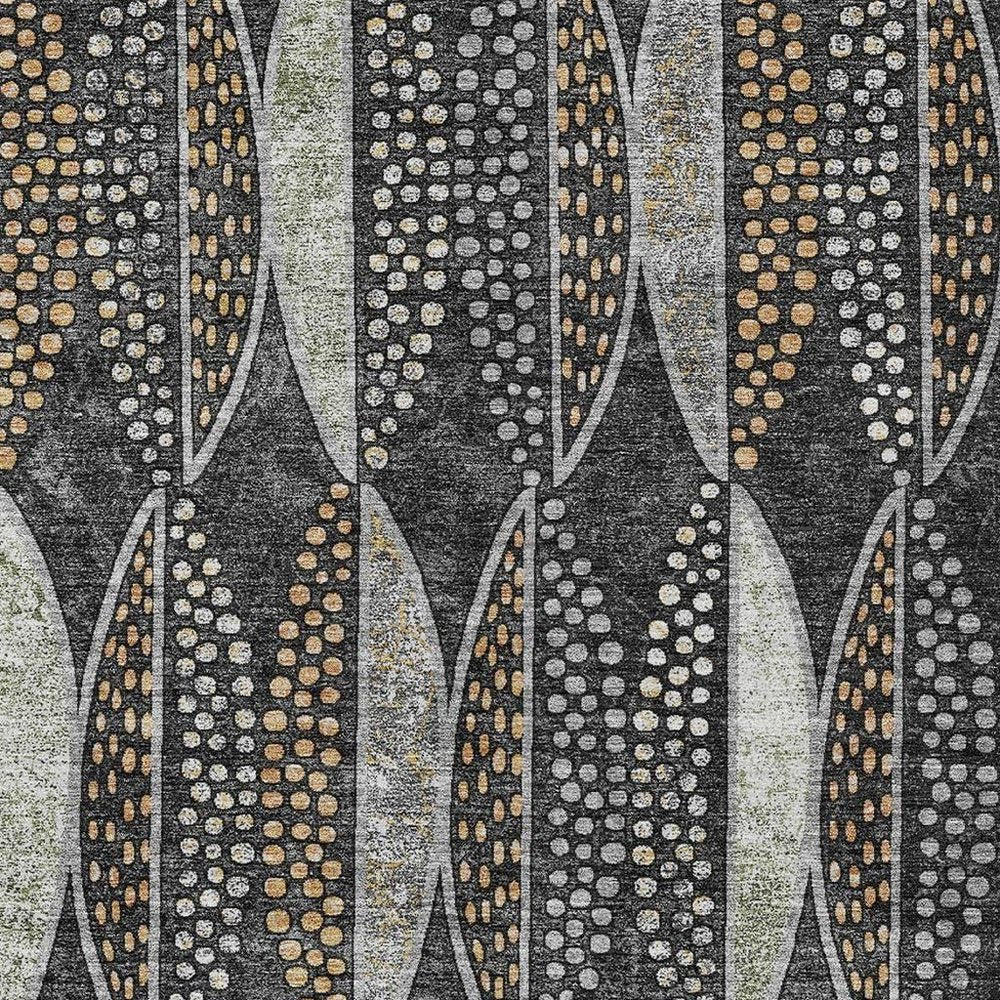 5' X 8' Black And Green Geometric Washable Indoor Outdoor Area Rug — view 5